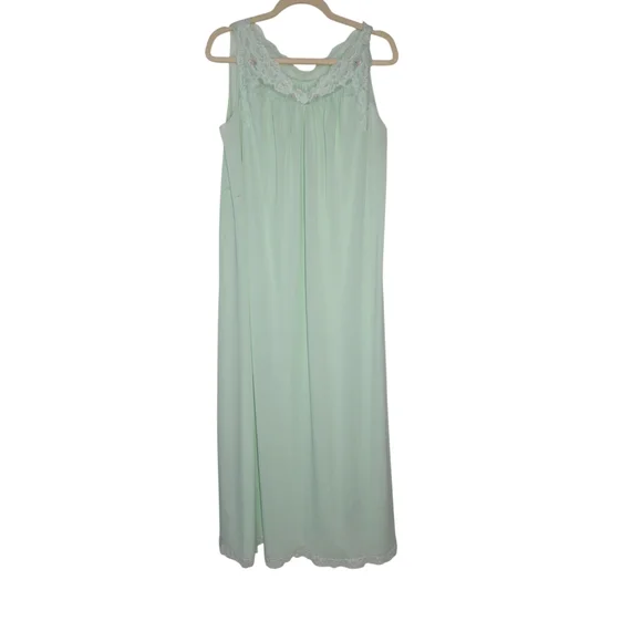 Vintage Shadowline Green Embroidered Sleeveless Nightgown Medium *NEVER WORN - Picture 4 of 9
